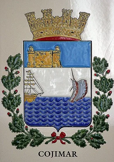 The arms of Cojímar: the Torreón, a sailing ship, a swordfish and the sea